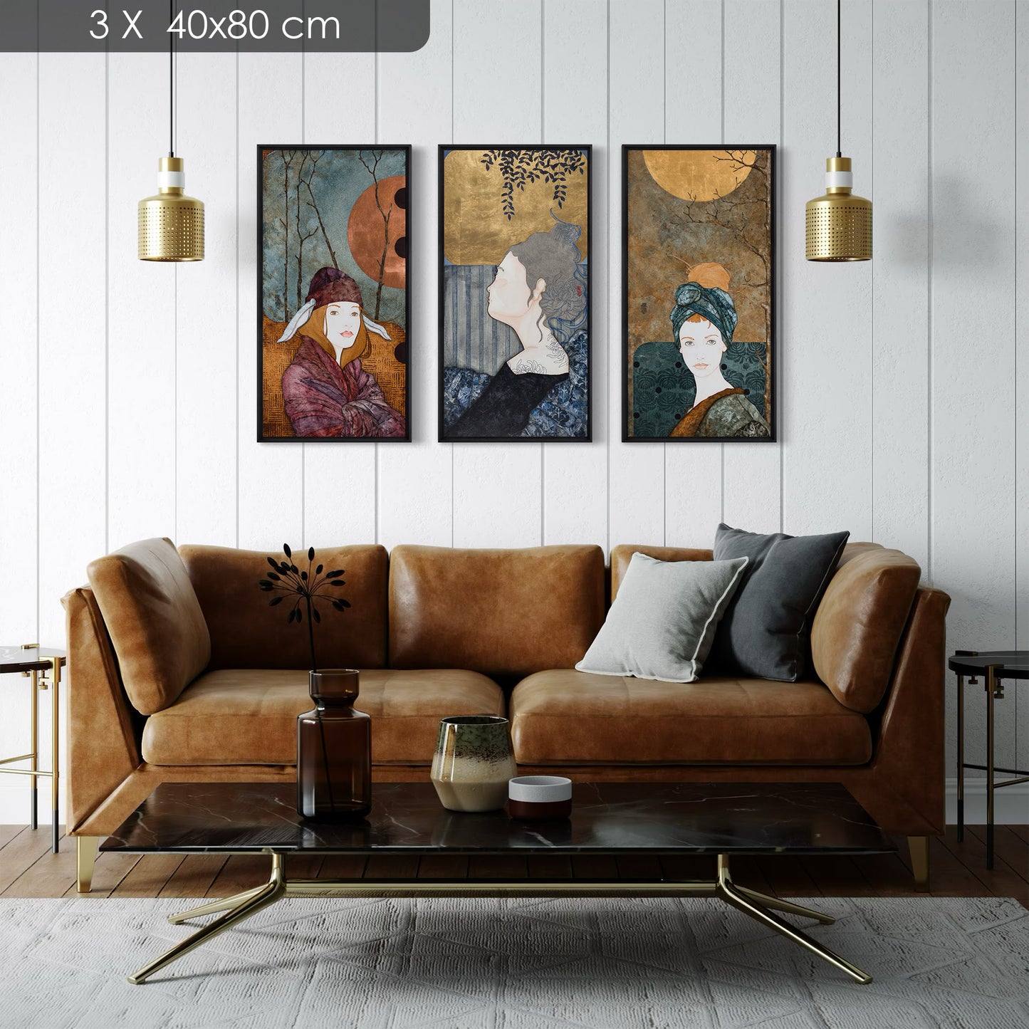 Triptyque portrait féminin Lalou Kraffe 30*60 et 40*80