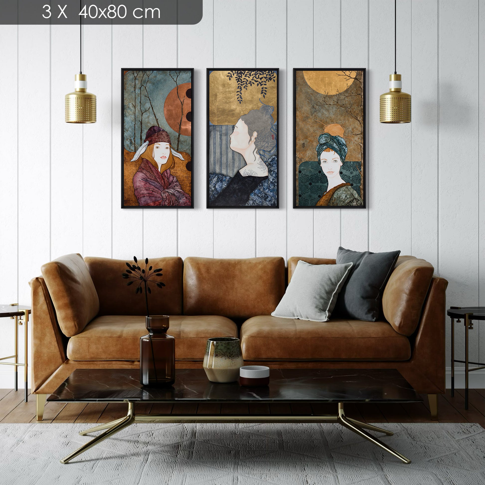 Triptyque portrait féminin Lalou Kraffe 30*60 et 40*80