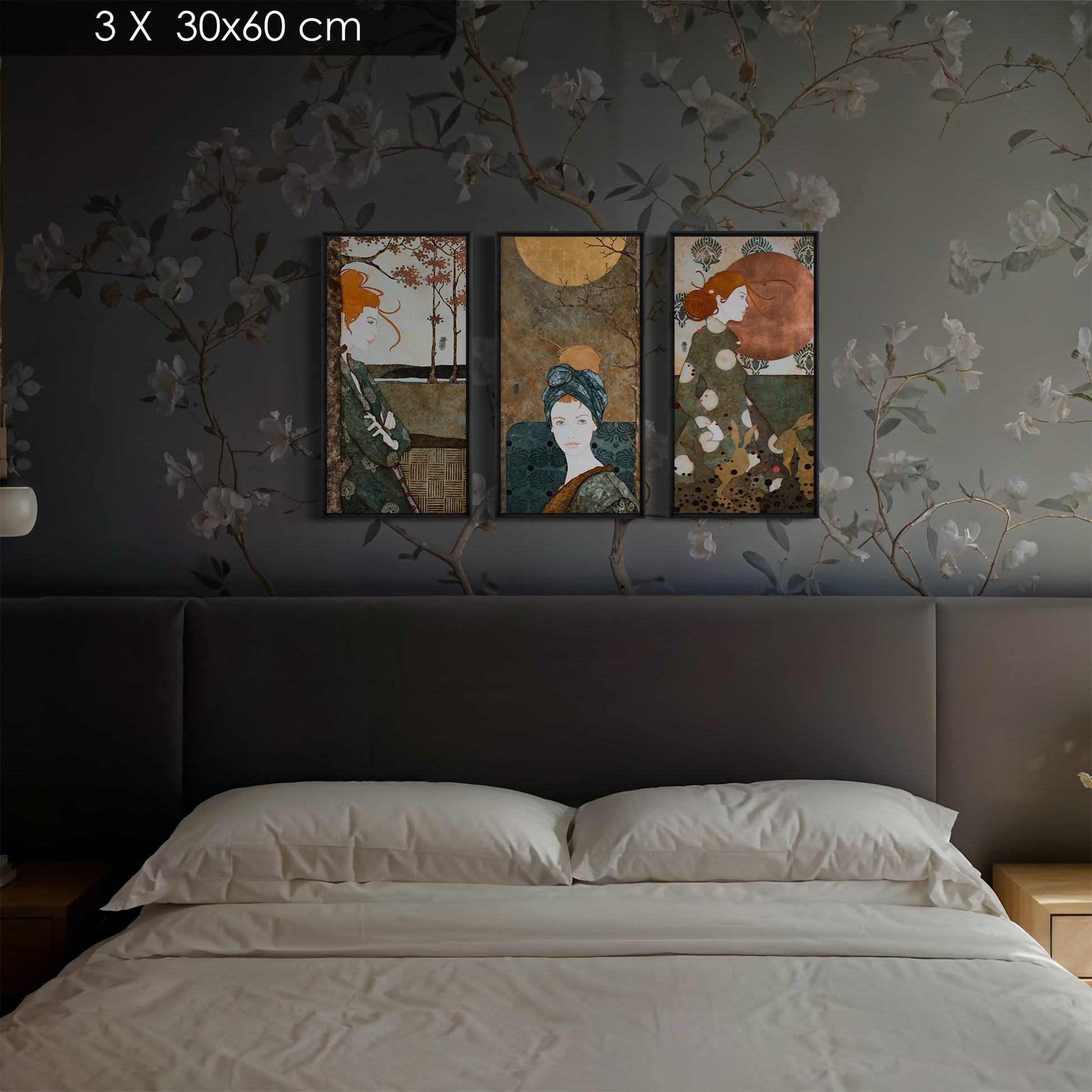 Triptyque portrait féminin Lalou Kraffe 30*60 et 40*80