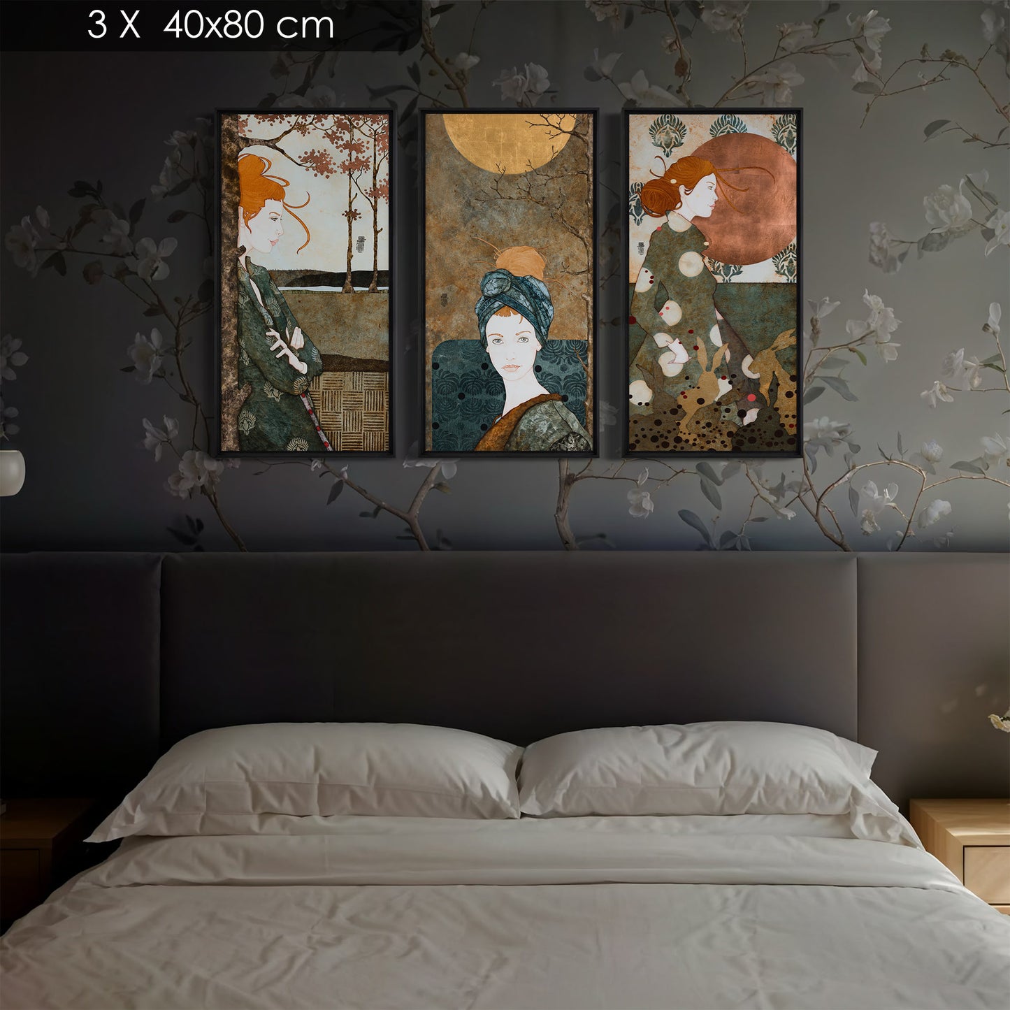 Triptyque portrait féminin Lalou Kraffe 30*60 et 40*80