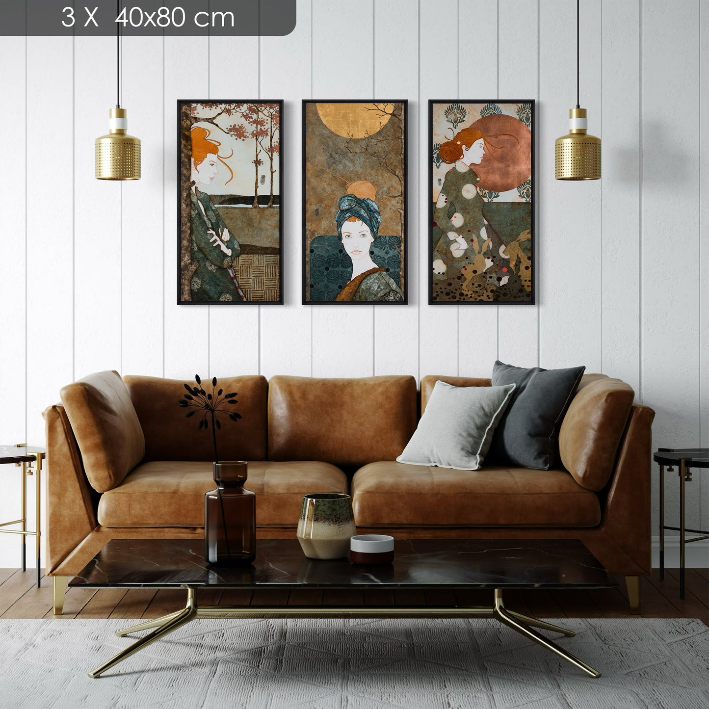 Triptyque portrait féminin Lalou Kraffe 30*60 et 40*80
