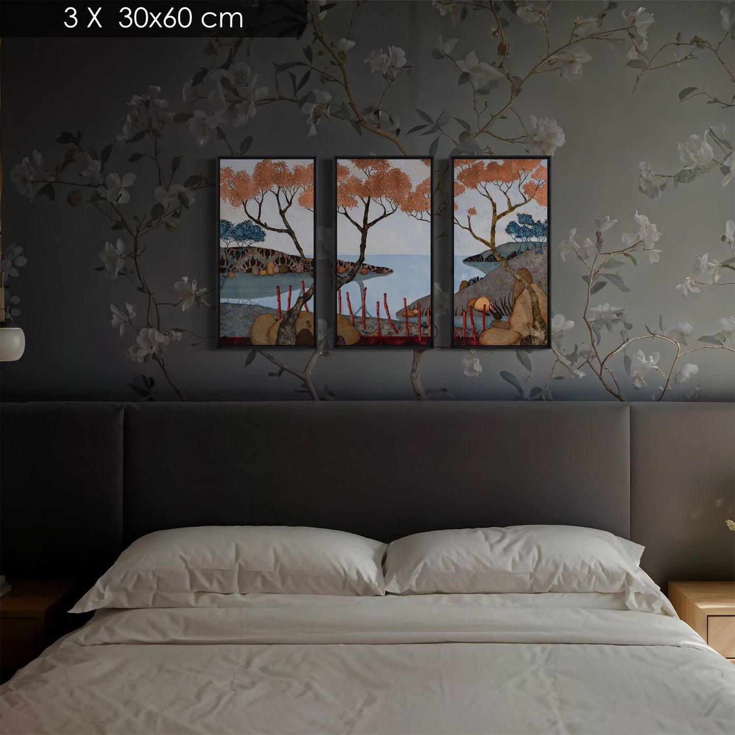 Sérénité, paysages japonisants, triptyque, Auray, Honfleur et Pont-Aven, Galerie KLE, Lalou Kraffe, contemplation