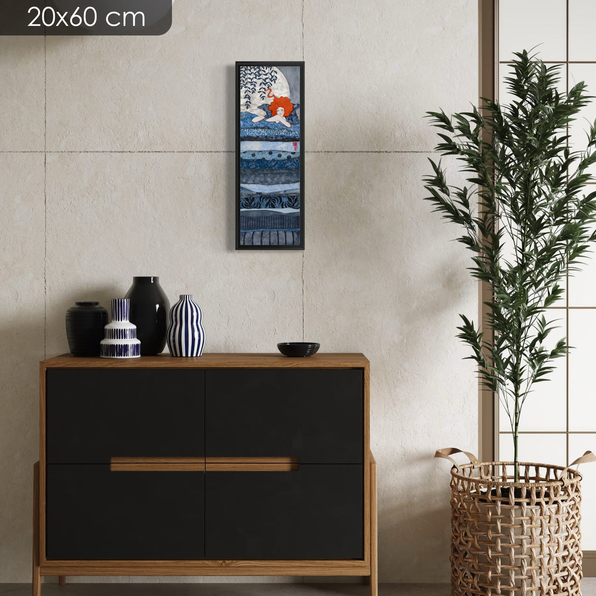 « Ta peau de lait est un dessert parfait pour mon invitée, la lune... » — série limitée 20 × 60 cm, caisse américaine Madison noire — console — Lalou Kraffe