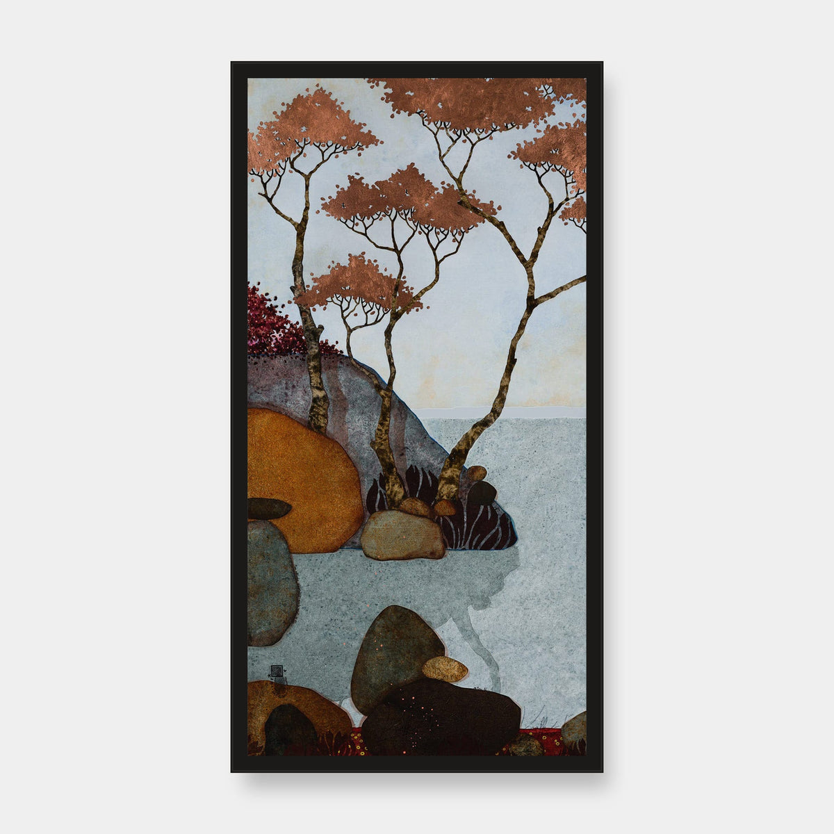 Triptyque 1A: « Se poser là…Où là …Puis attendre simplement que le soleil se lève » — édition d’art 30 × 60 cm avec cadre noir — vue de face