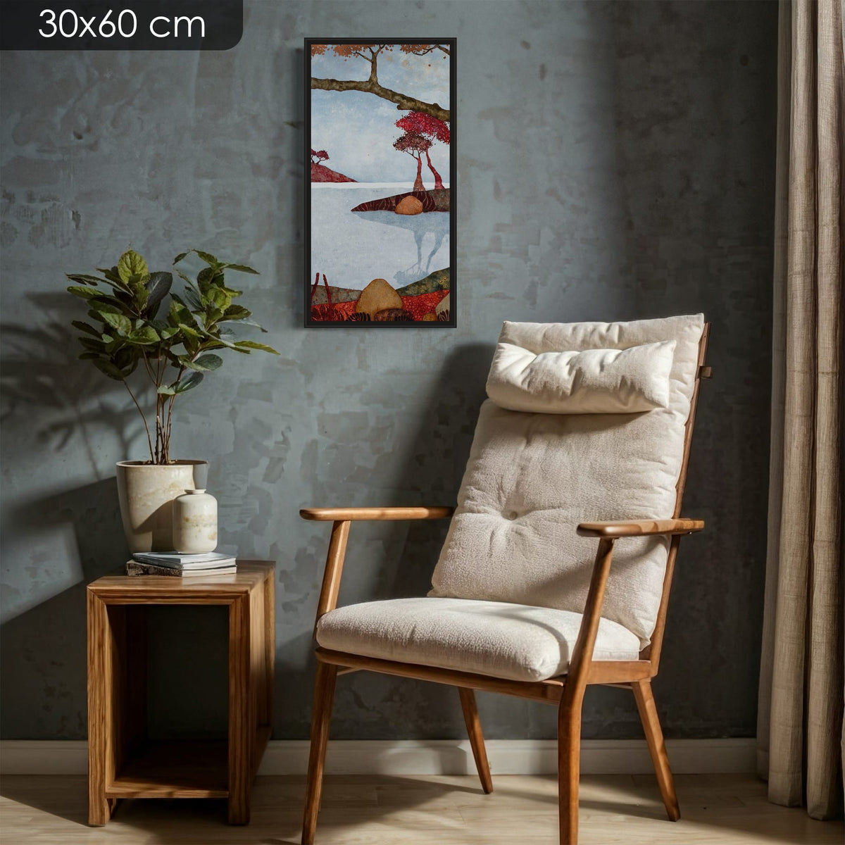Triptyque 2B: « Puis j’ai trempé mes pieds dans l’eau glacée » — édition d’art 30 × 60 cm avec cadre noir — mise en situation