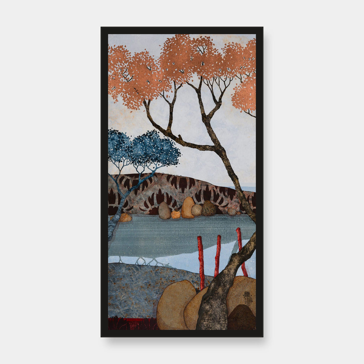 Triptyque 3A: « Je m’étais enfin échappée du tumulte… » — édition d’art 30 × 60 cm avec cadre noir — vue de face