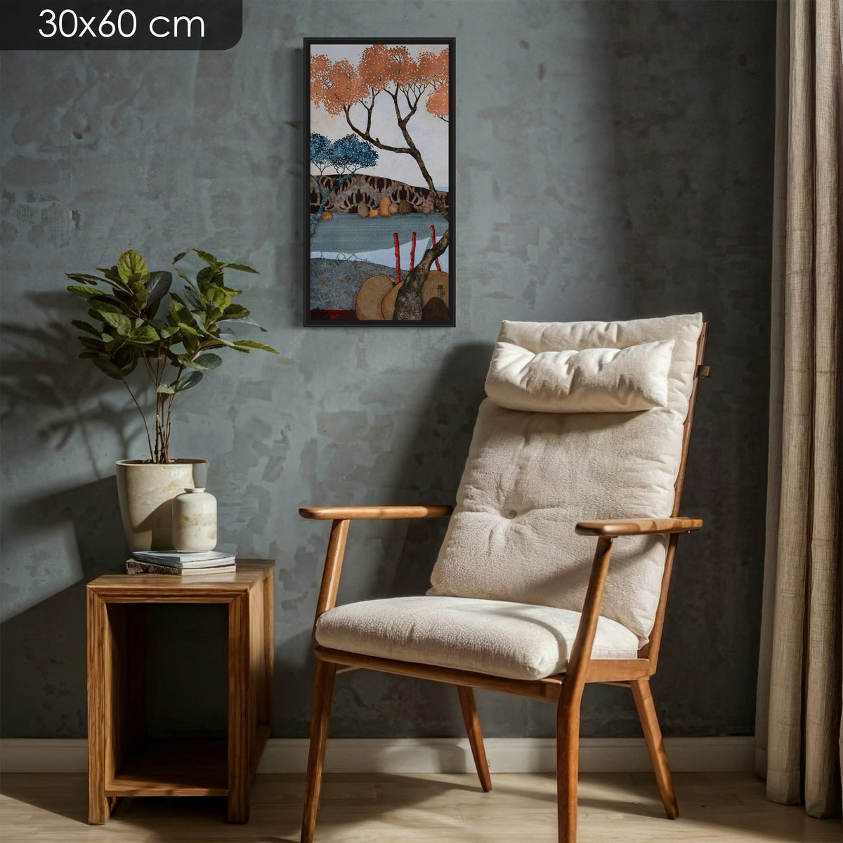 Triptyque 3A: « Je m’étais enfin échappée du tumulte… » — édition d’art 30 × 60 cm avec cadre noir — mise en situation