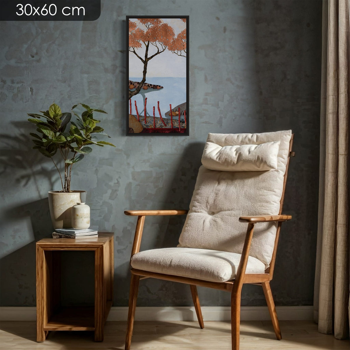 Triptyque 3B: « Et je me retrouvais là, assise, ici ou ici... » — édition d’art 30 × 60 cm avec cadre noir — mise en situation