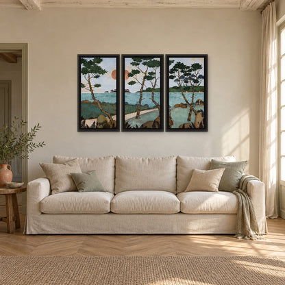 Triptyque original 4 de Lalou Kraffe — trois panneaux de 40 × 80 cm en caisses américaines noires, mise en situation