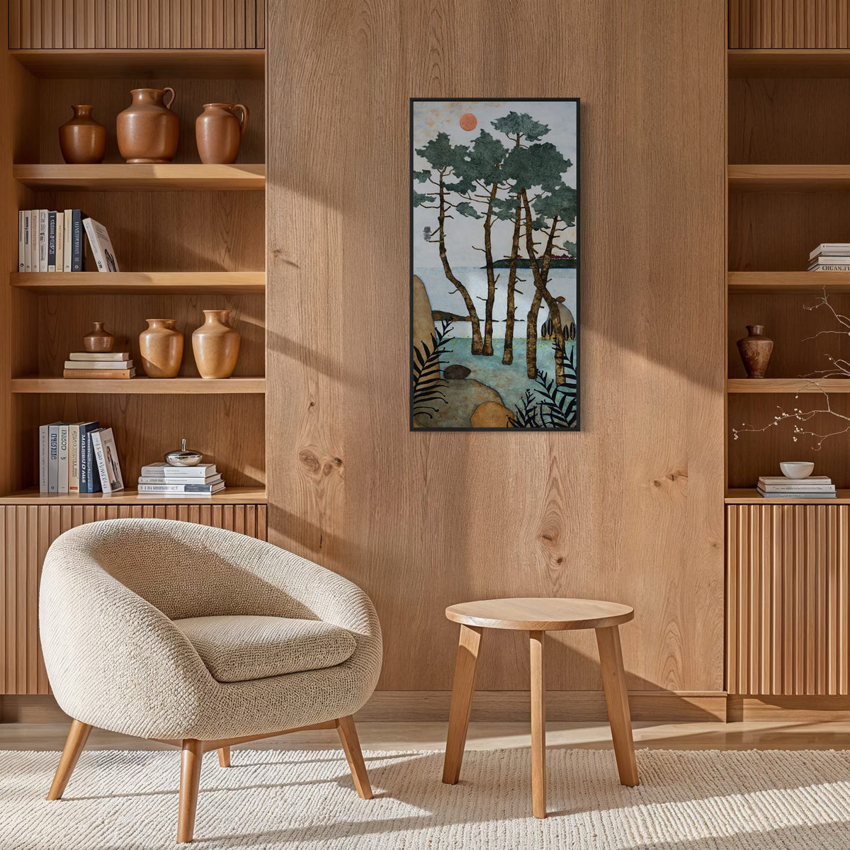 Allongée sur un lit de fougères odorantes... je file en rêverie... — simulation 50 × 100 cm — caisse américaine Madison noire — bibliotheque — Lalou Kraffe
