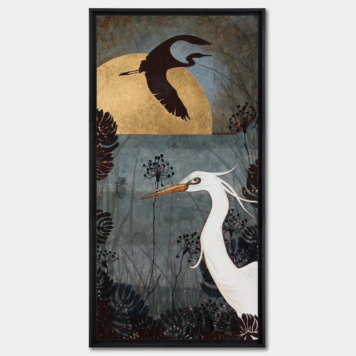 Nature et aigrette, artiste féminine, peinture japonisante, japonisme, art déco, oiseaux figuratifs